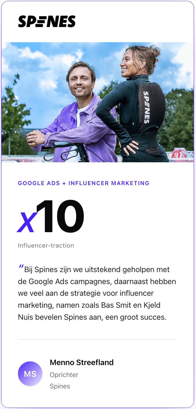 Homepage Story-creative voor Spines: retail en wellness brand-bouw