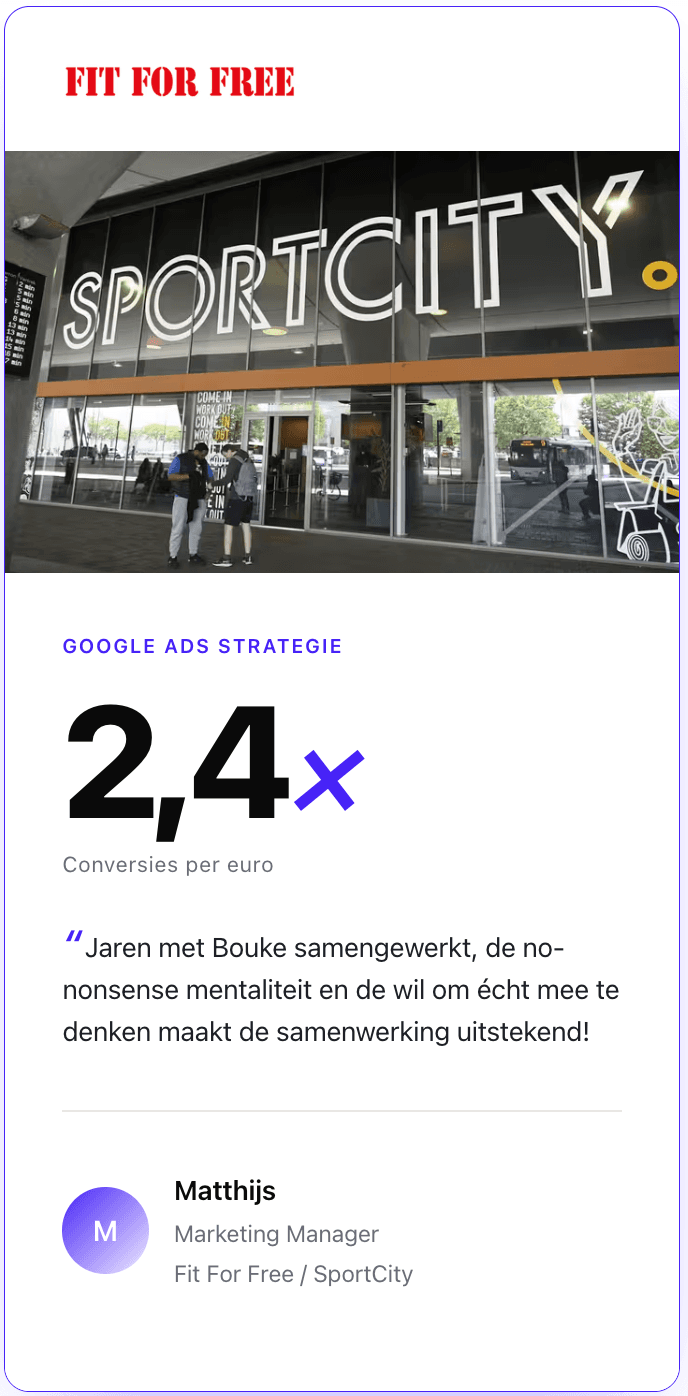Homepage Story-creative voor SportCity: fitness leadgeneration