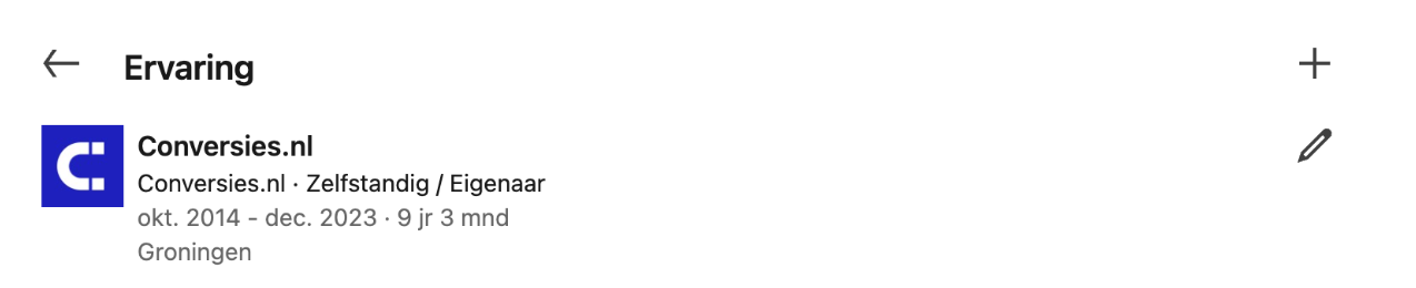 LinkedIn ervaring sectie vóór optimalisatie